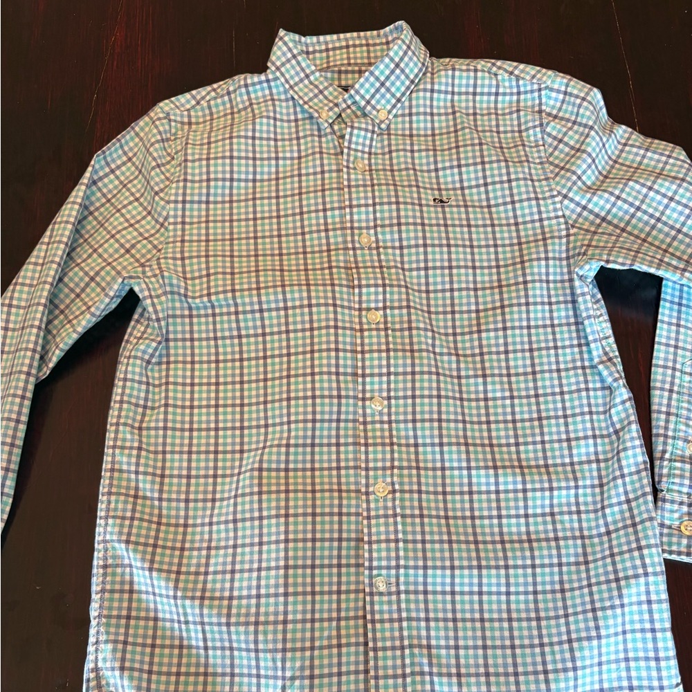 Boy’s Vineyard Vines Blue and Green Checkered Button Down Shirt